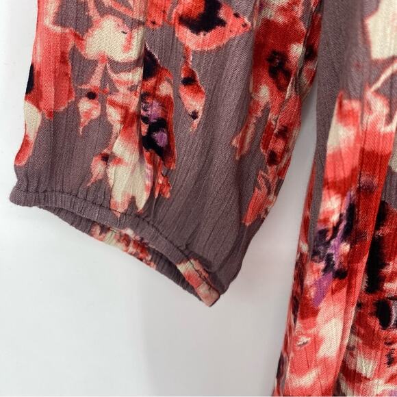 Sugar Lips Mini Swing Dress Tunic Mauve Pink Red Floral Crinkle Gauze Small - Picture 4 of 7